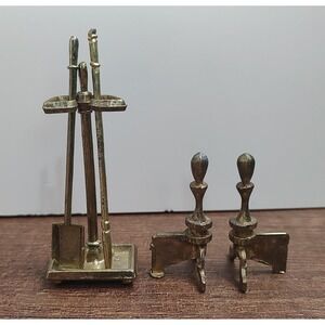 Dollhouse Mini Fireplace Tool Set Brass Finish Vintage Furniture Living Room B15